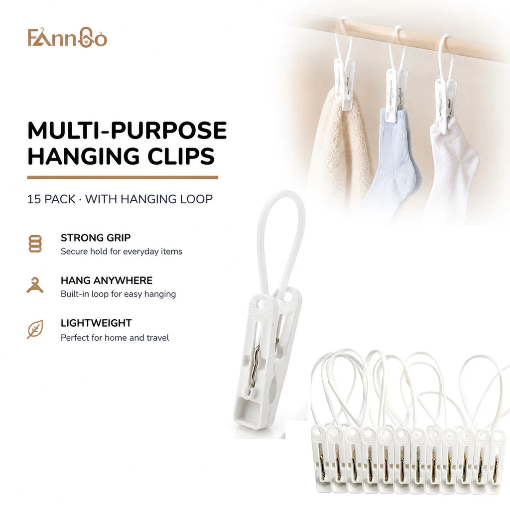 Kẹp quần áo chống trượt đa năng FannGo, Kẹp móc treo chắc chắn, Dụng cụ sắp xếp tiết kiệm không gian để giặt, tủ quần áo, tất, du lịch & sấy khô