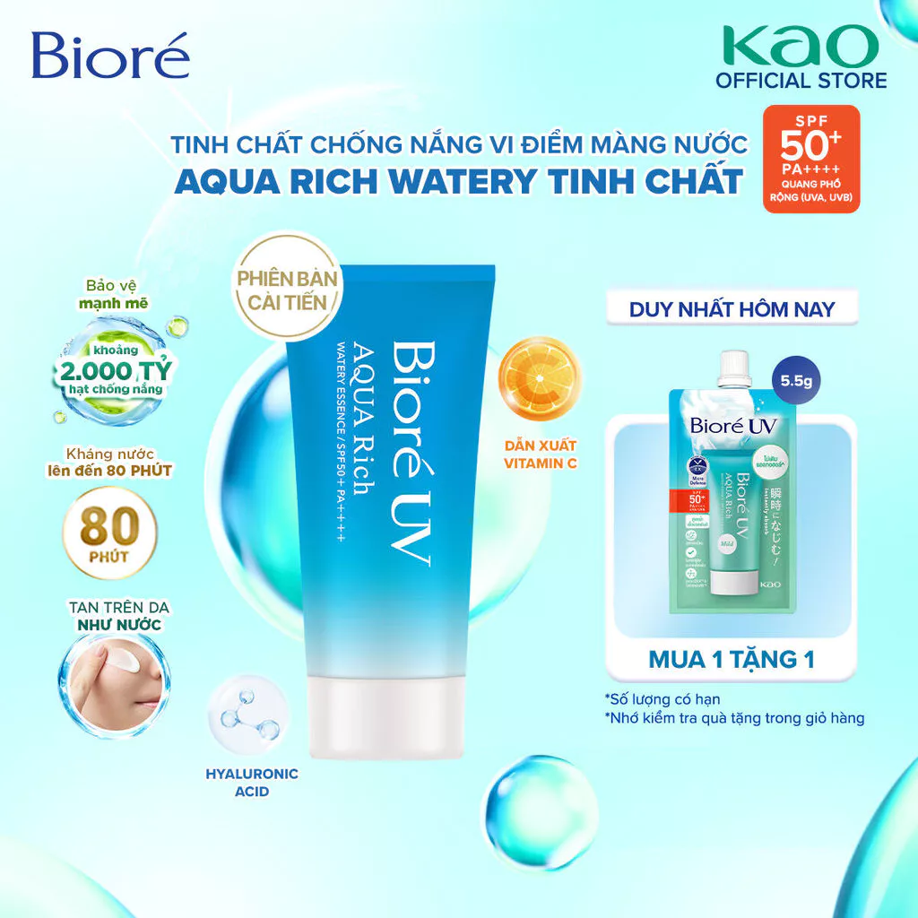 [Phiên Bản Cải Tiến] Biore UV Aqua Rich Watery Essence Tinh Chất Chống Nắng Màng Nước Dưỡng Ẩm SPF50+/PA++++ 50g