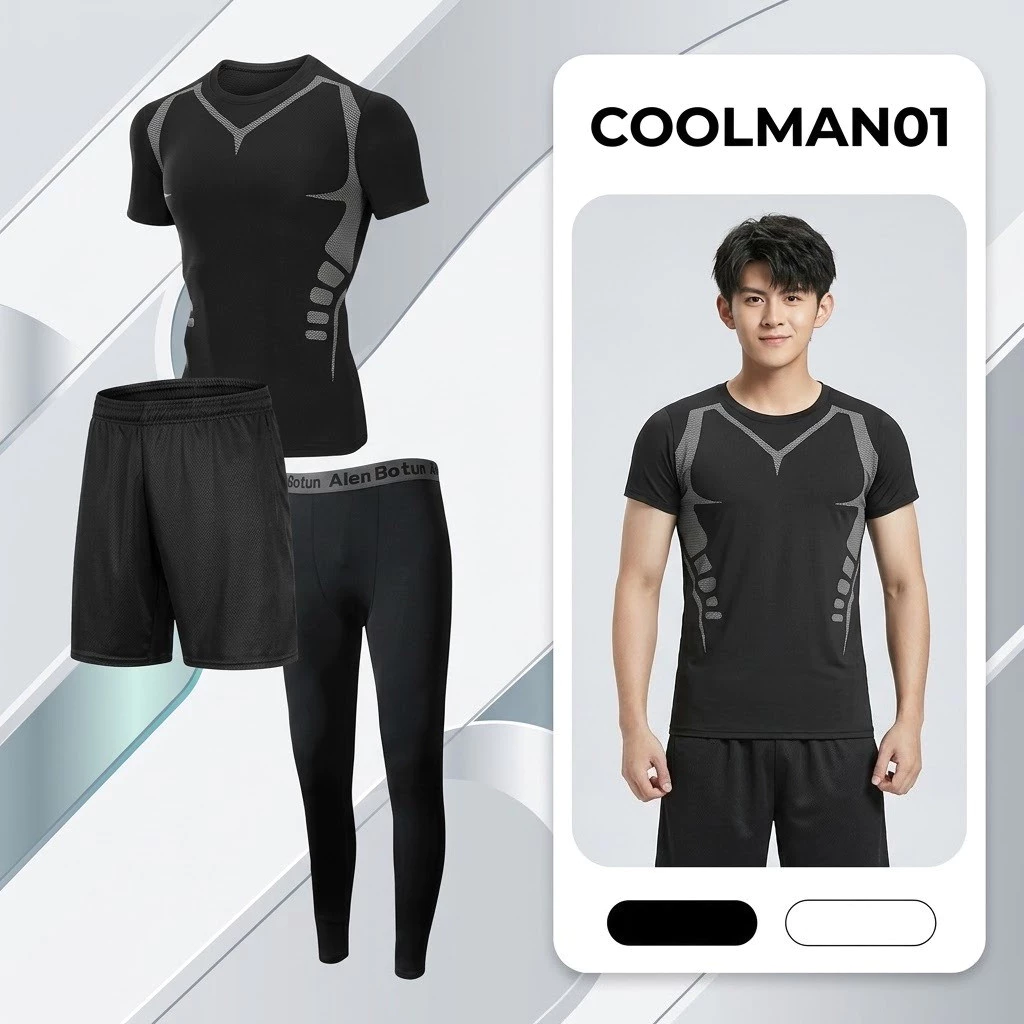 Bộ Đồ Thể Thao Nam 3 Món Cao Cấp - Áo Thun Bó Cơ, Quần Đùi & Quần Dài Compression Tập Gym, Chạy Bộ, Thấm Hút Mồ Hôi Thoáng Khí