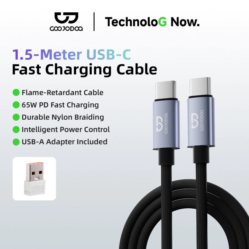 Cáp sạc nhanh GOOJODOQ PD 65W USB-C sang C 480Mbps, chống cháy cho điện thoại / máy tính xách tay