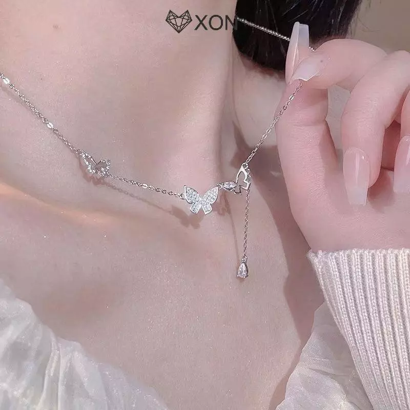 [XON] Shiny Butterfly sel Nelace Ladies Tinh tế Thanh lịch Chuỗi xương đòn Phụ kiện trang sức tính khí đơn giản dành cho quà tặng nữ [Mina]