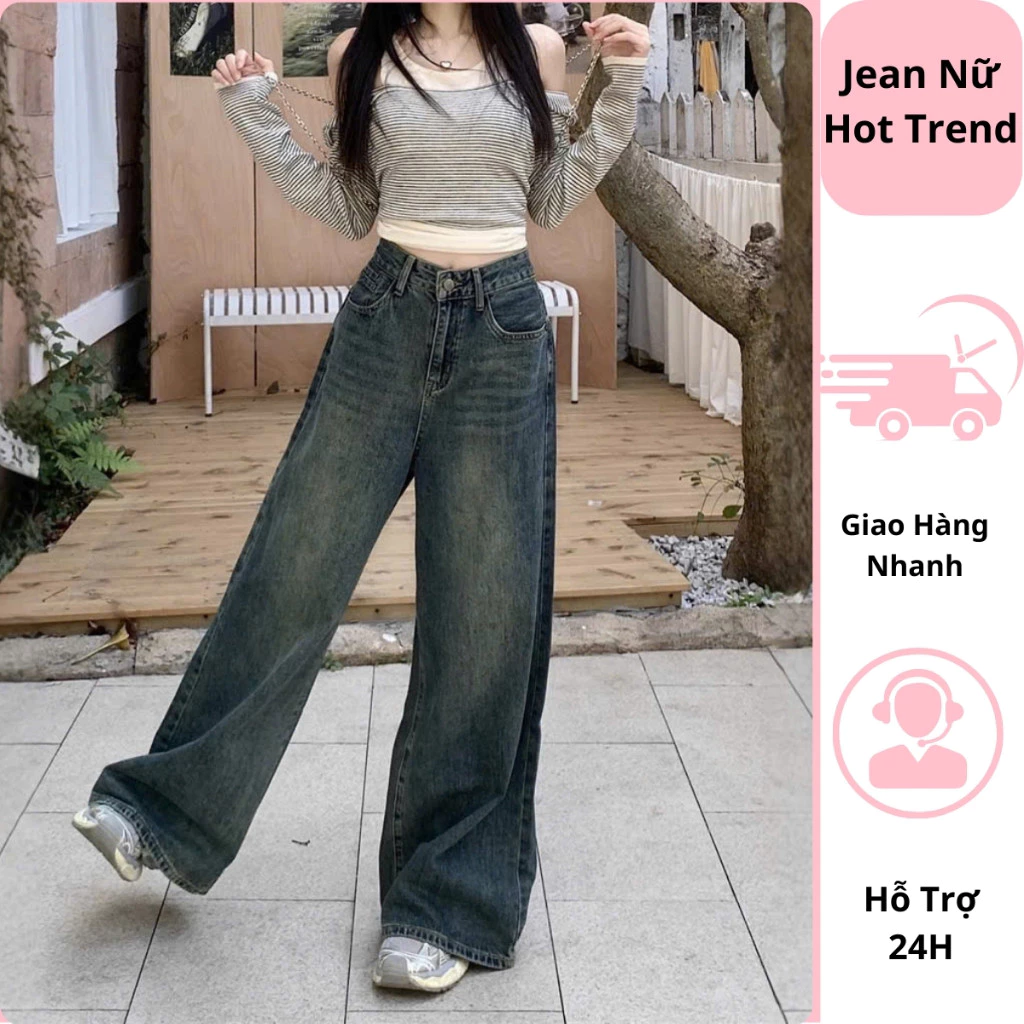Quần jeans nữ ống suông lưng cao quan rốn quần bò nữ ống rộng chất vải QC loại 1 phối đồ siêu xinh - Nana Shop