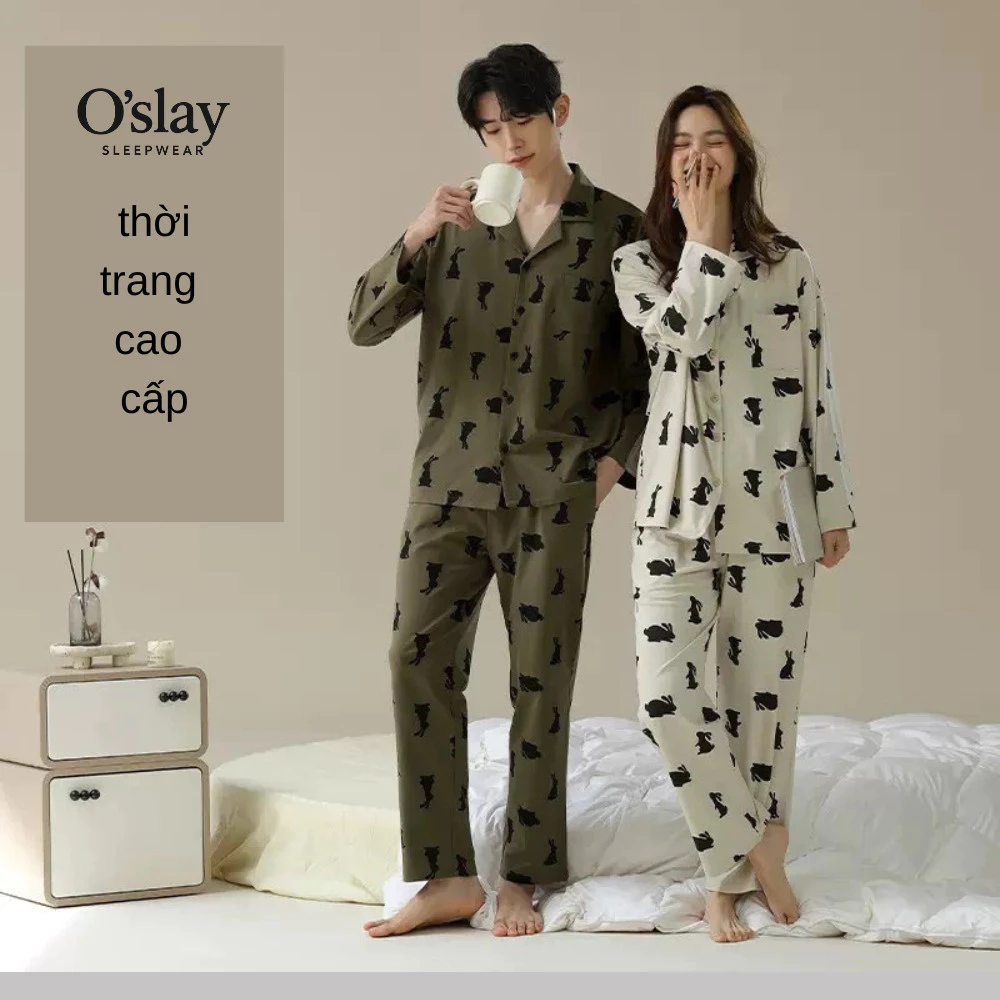 Pijama Cặp Đôi Cotton - Bộ Ngủ Dài Tay Mùa Thu Đông Họa Tiết Thỏ Dễ Thương Nam Nữ B39070