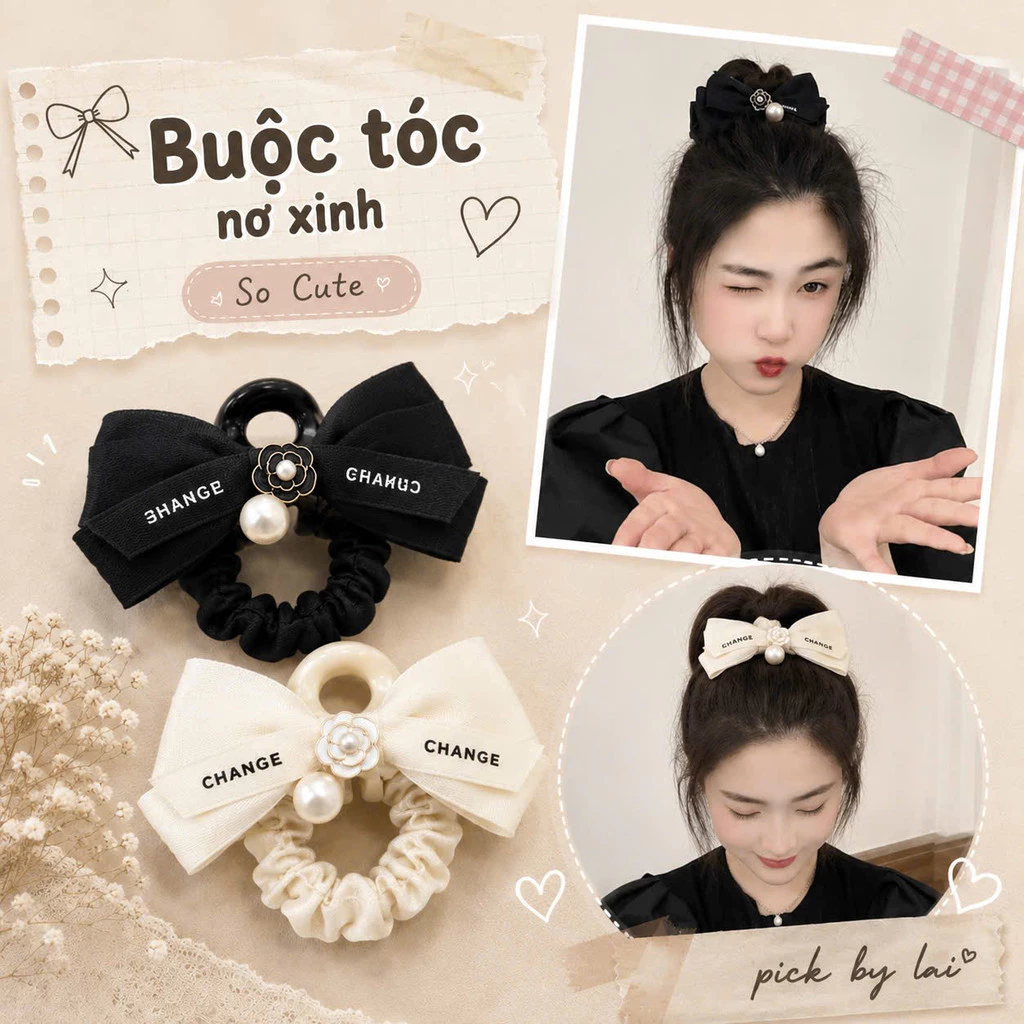 Scrunchies Nơ Ngọc Trai Hàn Quốc Dây Buộc Tóc Co Giãn Mềm Dây Cột Tóc Nơ Thanh Lịch Phụ Kiện Tóc Nữ