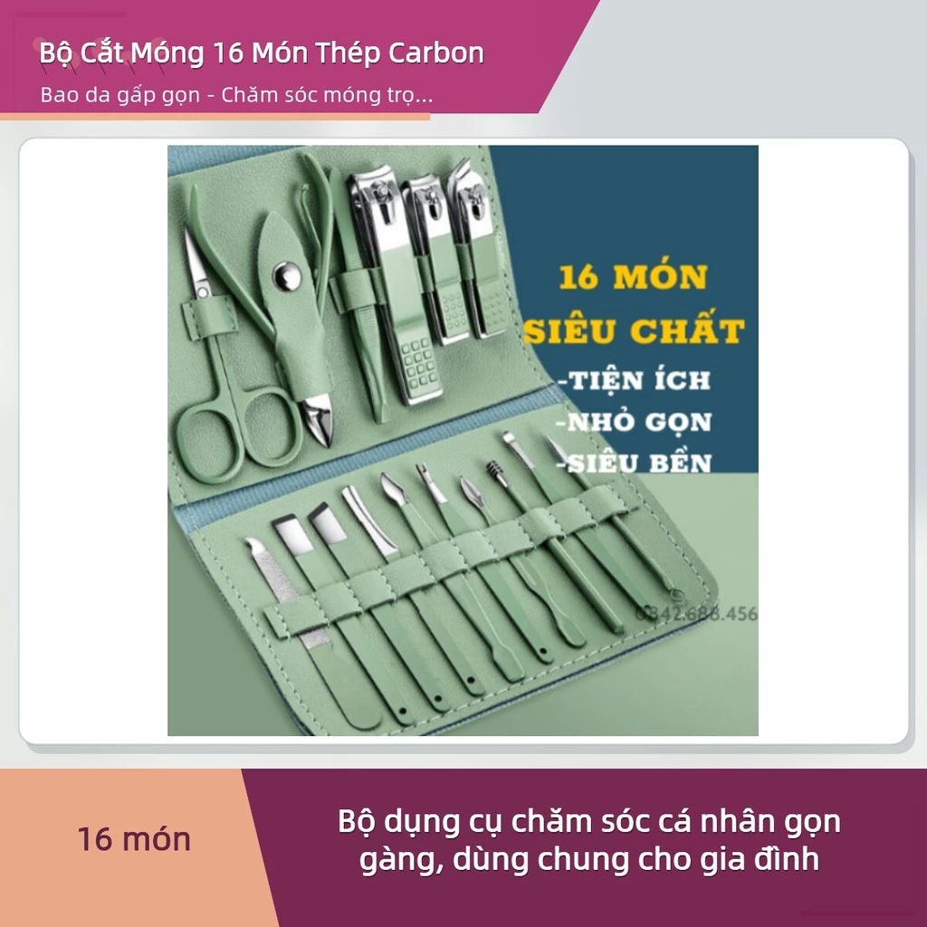 Bộ Dụng Cụ Cắt Móng Tay 16 Món Thép Carbon Kèm Bao Da Gấp Gọn - Chăm Sóc Móng Lấy Ráy Tai Nặn Mụn Tiện Lợi ✨deerlu05.vn✨