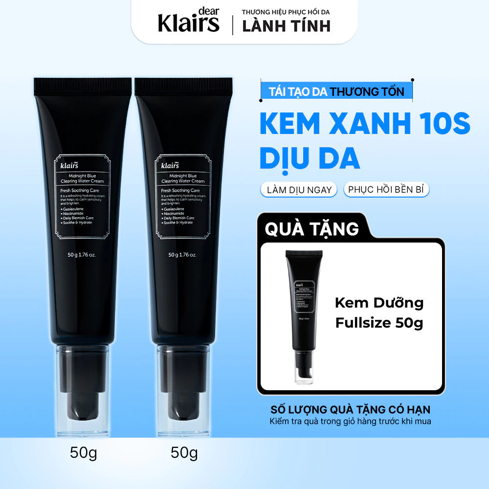 [DATE T11-T12/27] Combo 2 Kem dưỡng ẩm Dear, Klairs Midnight Blue Clearing Water Cream hỗ trợ tái tạo da 50g [FS]