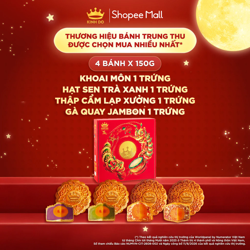 [KOL] [PHÂN LOẠI TÚI + HỘP] Combo 4 bánh trung thu Kinh Đô "Trăng Treo Đầu Ngõ" (4 bánh x 150g)
