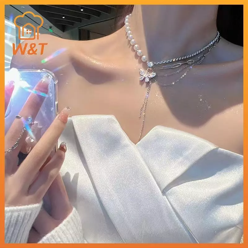 [W & T] Dây chuyền xương đòn ngọc trai nhiều lớp tinh tế cho nữ Xu hướng 2022 Trang sức thẩm mỹ Mới