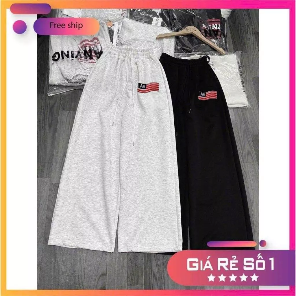 ( free size 39-50kg ) Quần dáng dài da cá ống rộng unisex cạp chun lưng cao -in cờ mỹ a-chaggggg