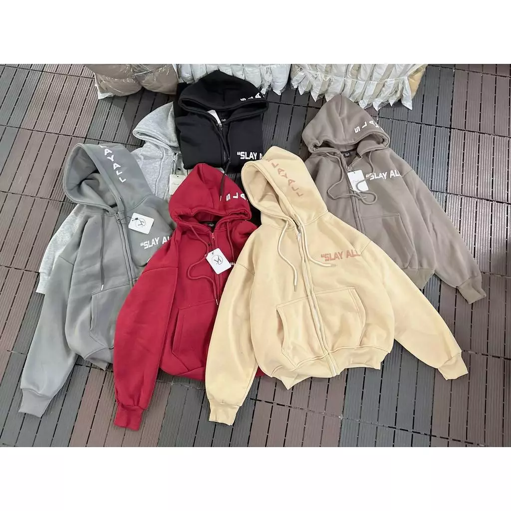 Áo Khoác Hoodie Nỉ Dày SLAY ALL Form Rộng Có Nón Khóa Kéo Unisex NY NA STORE