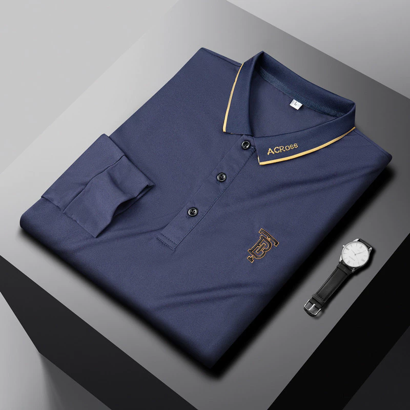 Áo sơ mi Polo dài tay nam có thiết kế thêu để mặc công sở thông thường