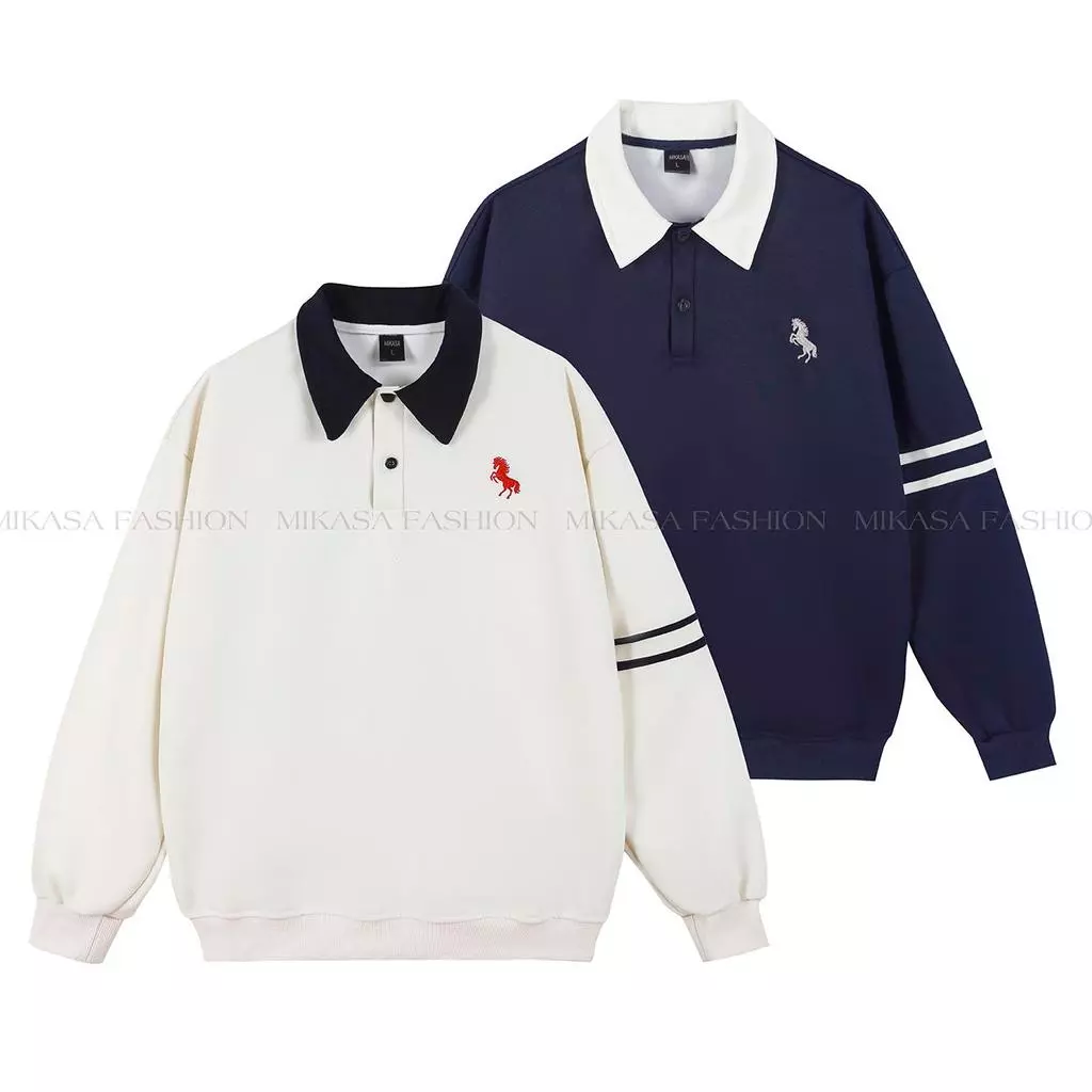 { Polo dài tay thêu ngựa } Áo SWEATER Polo Nỉ 2da Cao Cấp Nam Nữ Thêu Ngựa Tinh Tế Sang Trọng Mẫu Năm 2027