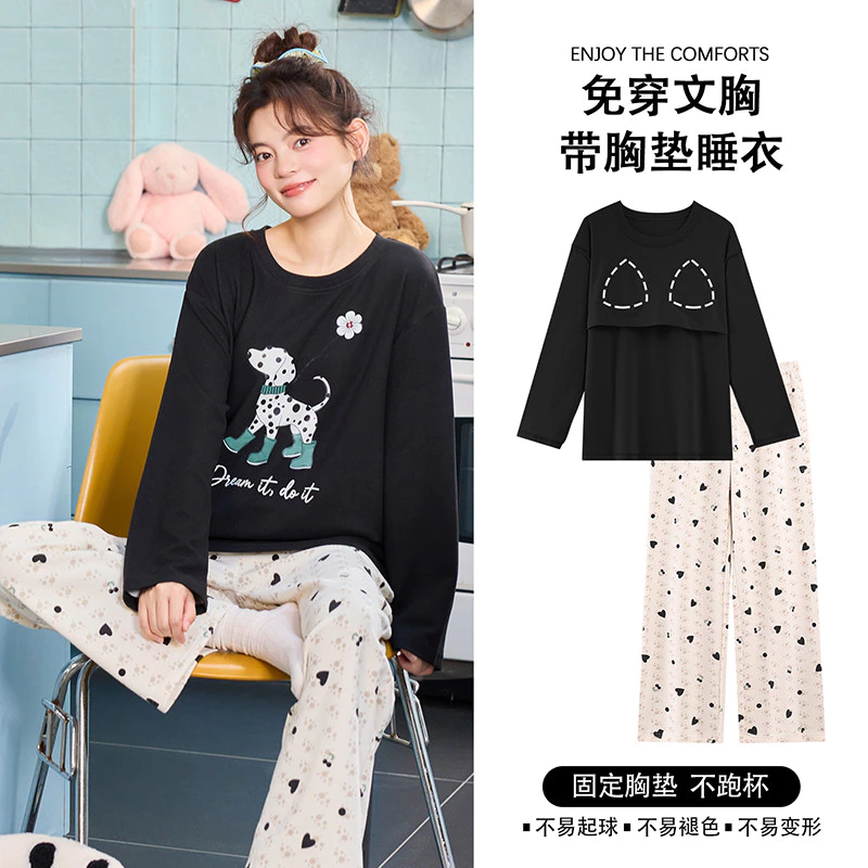 Bộ Đồ Ngủ Đệm Nữ 100% Cotton Bộ Đồ Ngủ Mùa Thu Đông Tay Dài Đồ Ngủ Người Phụ Nữ Hoạt Hình Dễ Thương Mặc Ở Nhà