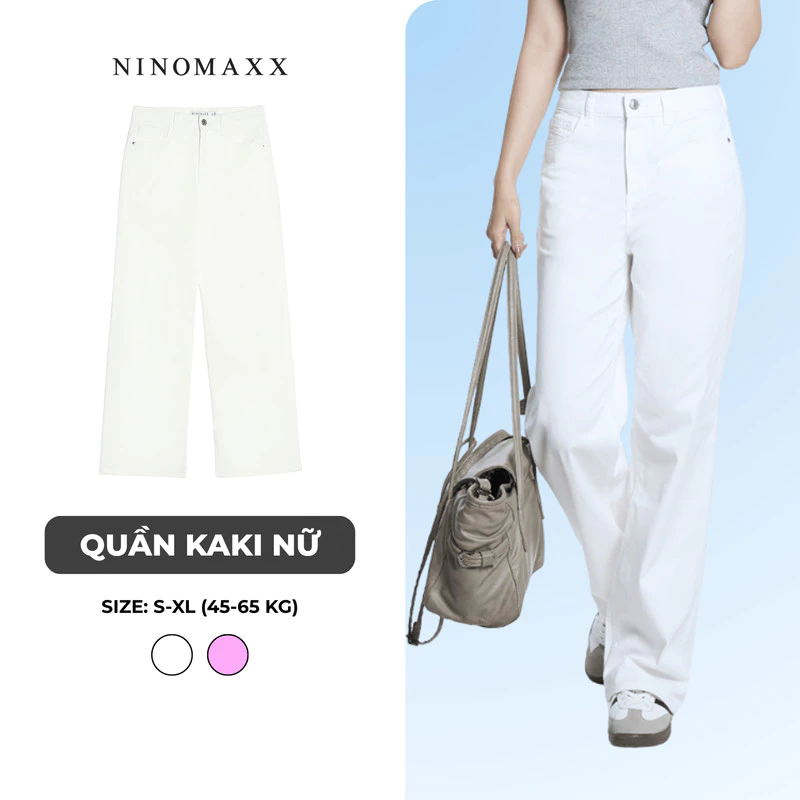 Quần Dài Nữ Chất Kaki Co Giãn Nhẹ Lưng Cao Ống Suông Thời Trang NINOMAXX 2208028
