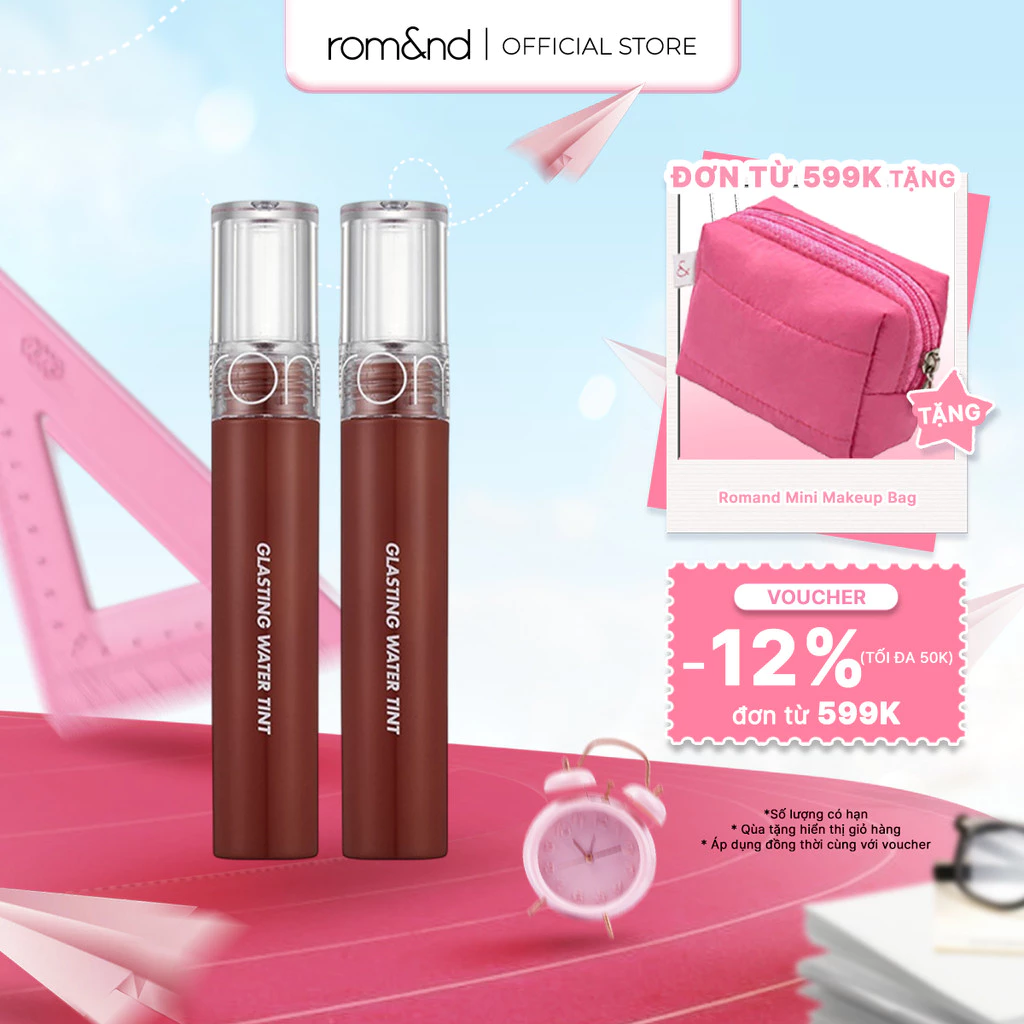 Combo 2 son tint nước siêu lì, lâu trôi Hàn Quốc Romand Glasting Water Tint 4g