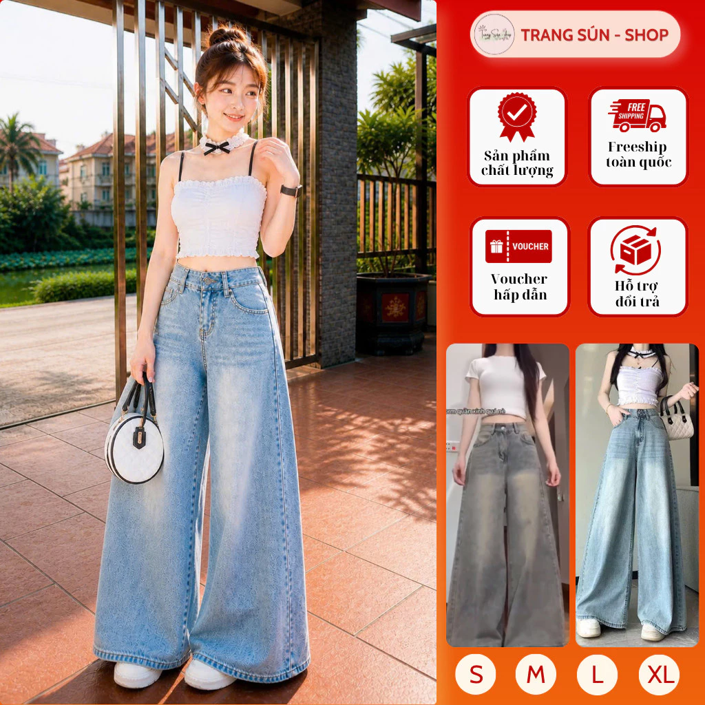[Q1] Quần Jean Nữ Ống Rộng Cạp Cao Trang Sún - Phong Cách Hàn Quốc Tôn Dáng Denim Mềm Đủ Size