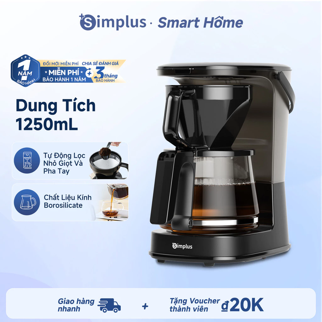 Simplus Máy Pha Cà Phê Americano Nâng Cấp Dung Tích Lớn 1.2L pha được 10 ly KFJH012 - Bảo Hành 1 Năm