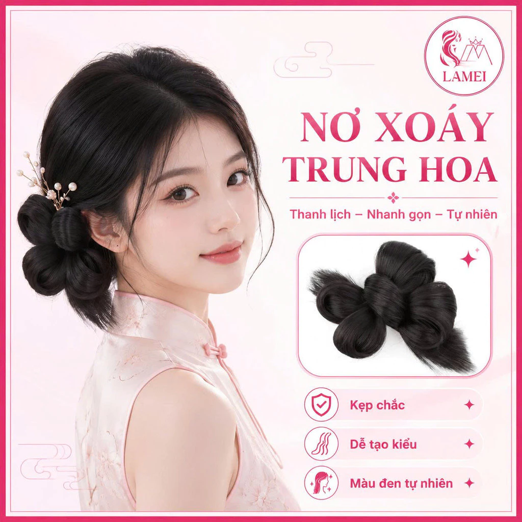 Tóc Giả Hình Nơ Xoáy Phong Cách Truyền Thống Trung Hoa