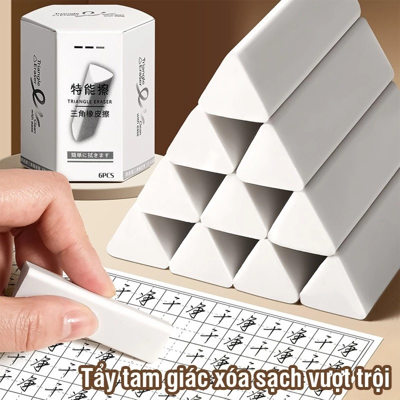 Hộp Gôm Tẩy Tam Giác Siêu Sạch Cao Cấp Tẩy Mềm Ít Vụn Không Mòn Rách Giấy Dùng Cho Bút Chì Học Tập