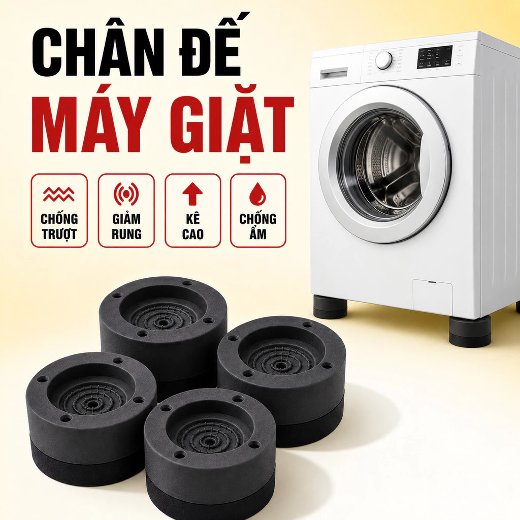 Bộ 4 Chân Đế Đỡ Máy Giặt Tủ Lạnh Chống Rung Giảm Ồn, Chống Trượt Bảo Vệ Sàn Đa Năng