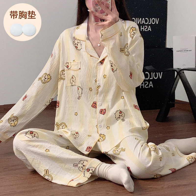 Bộ Đồ Ngủ Có Đệm Bộ Đồ Ngủ Nữ Mùa Xuân Thu Dài Tay Đồ Ngủ Người Phụ Nữ Rời Mặc Nhà Hoạt Hình Dễ Thương Mặc Ban Đêm