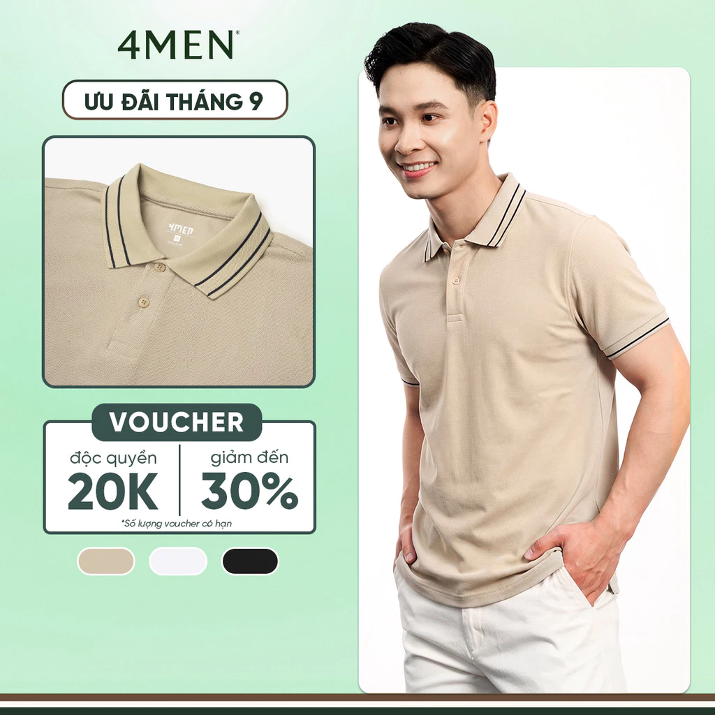 Áo Polo Nam 4MEN Bo Sọc Form Regular PO188 chất thun cá sấu lục giác, basic, thanh lịch, thoáng mát
