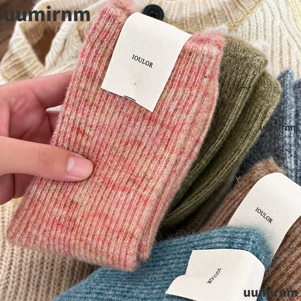 Tất len dày UUMIR, Tất bắp chân đôi kim màu trơn, Mềm mại ấm áp dày mềm mại thoáng khí Tất tất tất tất lười mùa thu