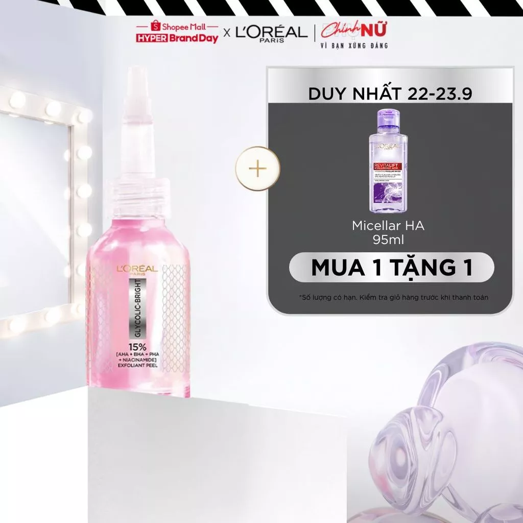 Dưỡng chất làm sạch tế bào da chết Glycolic-bright Anti-dark Spot Exfoliant Peel L’oréal Paris 25ml