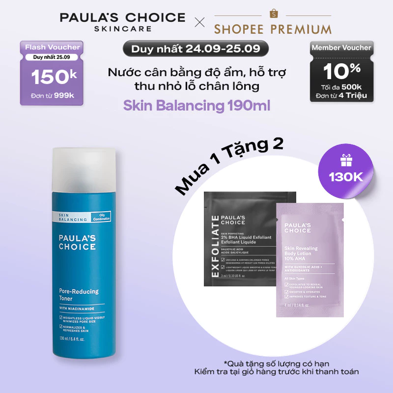 Nước cân bằng độ ẩm và thu nhỏ lỗ chân lông Paula's Choice Skin Balancing Pore-Reducing Toner 190ml 1350