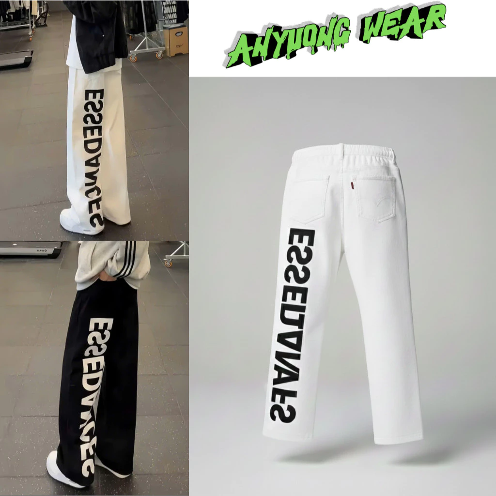 Quần Jean Ống Suông Rộng In Chữ Dọc Thân Form Rộng Streetwear Nam Nữ Chất Liệu Jean Cotton Cao Cấp Hot Trend 2026 QD337