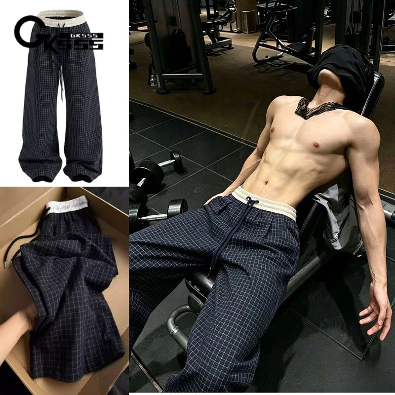 Quần thể thao nam GKSSS phong cách lười biếng Hàn Quốc, phong cách ca rô cổ điển và trung tính