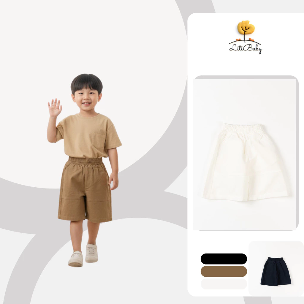 Quần short ống rộng bé trai năng động mềm mịn thoáng mát mùa hè LITIBABY 2-10 tuổi NA36