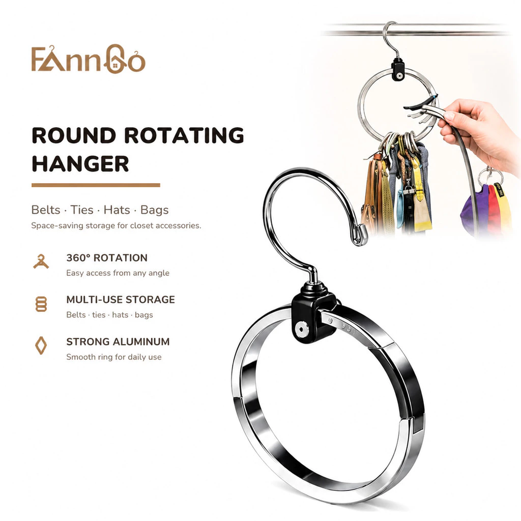 Móc Treo Cà Vạt Khăn Choàng Thắt Lưng Xoay 360°, Kệ Tổ Chức Tủ Quần Áo Nhiều Tầng Chất Liệu Nhôm, Giá Treo Đa Năng Cho Quần Áo, Nón, Túi Xách & Phụ Kiện, Tiết Kiệm Không Gian, 1 Cái FannGo