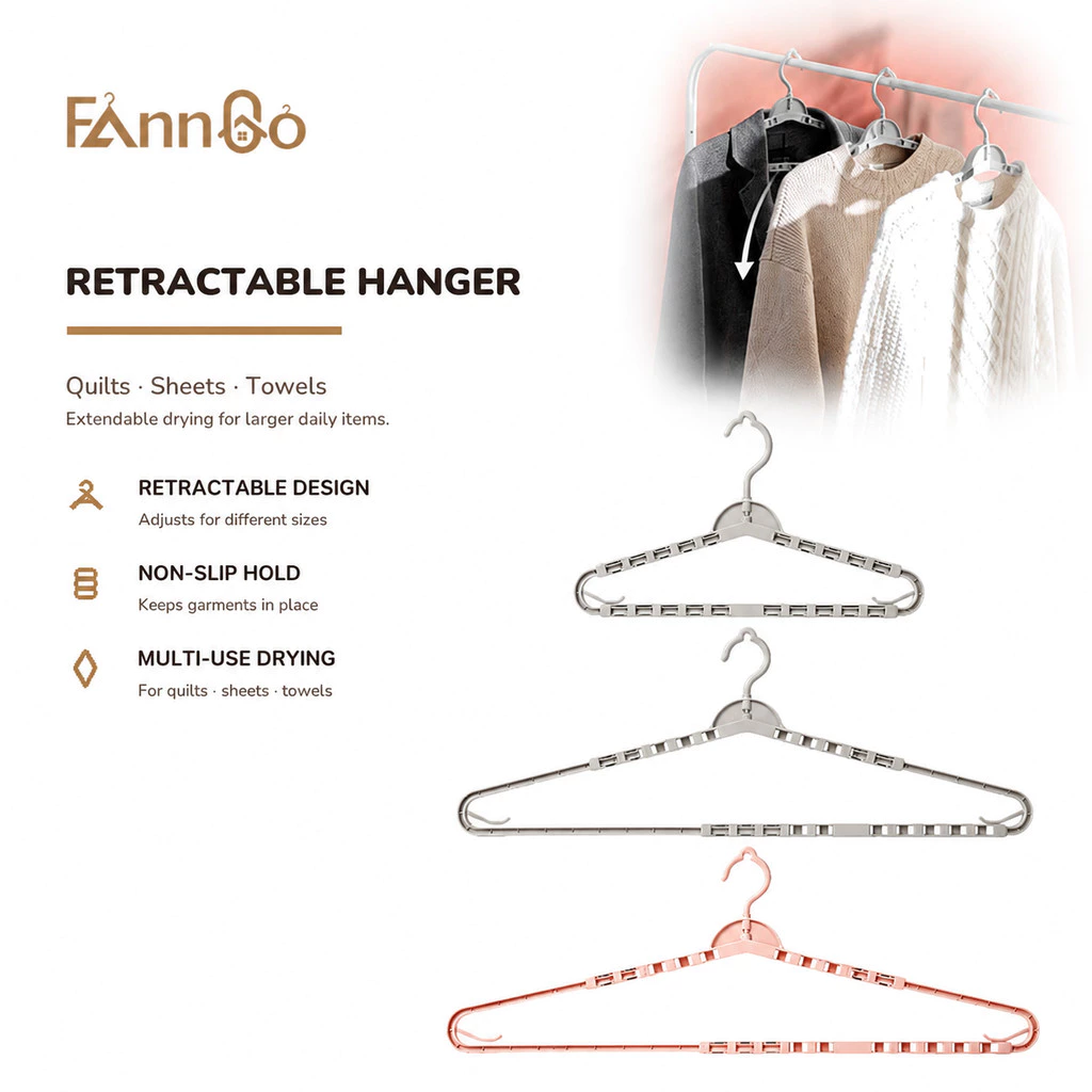 Móc treo có thể thu vào FannGo (1 Gói), Móc treo lớn đa chức năng có thể xoay chống trượt, cho chăn, khăn trải giường, khăn tắm, áo khoác, kho sấy khô tại nhà