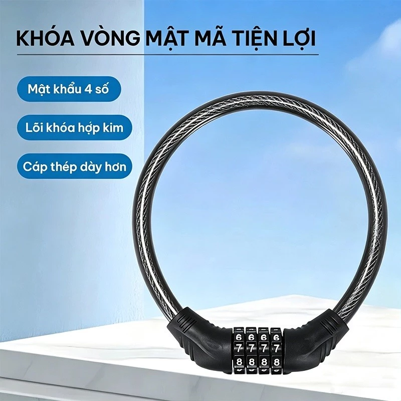 Ổ Khóa Chống Trộm Dây Thép Mật Khẩu Mã Số 4 Số Cho Xe Đạp An Toàn Không Cần Chìa Khóa Dễ Sử Dụng Bền Chắc