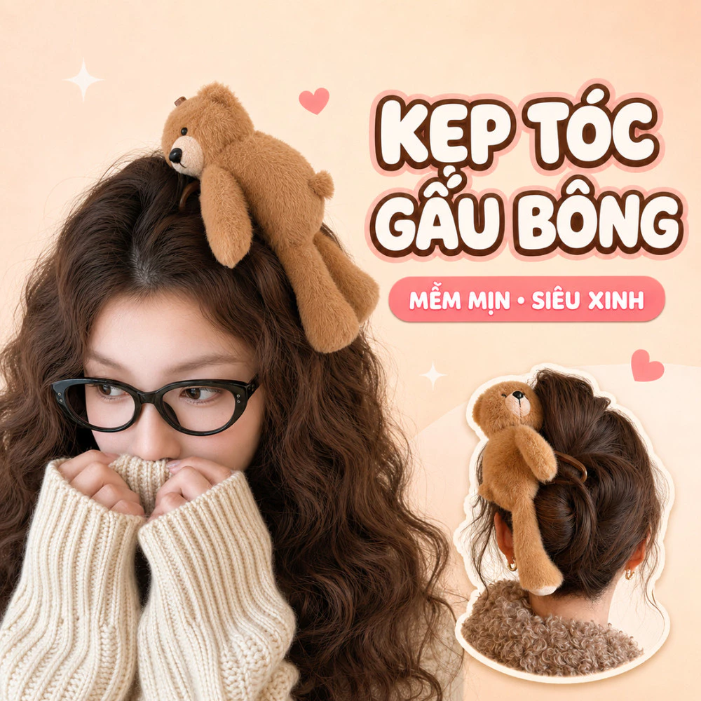 Kẹp Tóc Gấu Bông TORO Mềm Mịn Dễ Thương, Chất Liệu Vải Nhung Bông, Kẹp Tóc Trang Trí Tạo Kiểu Xinh Xắn