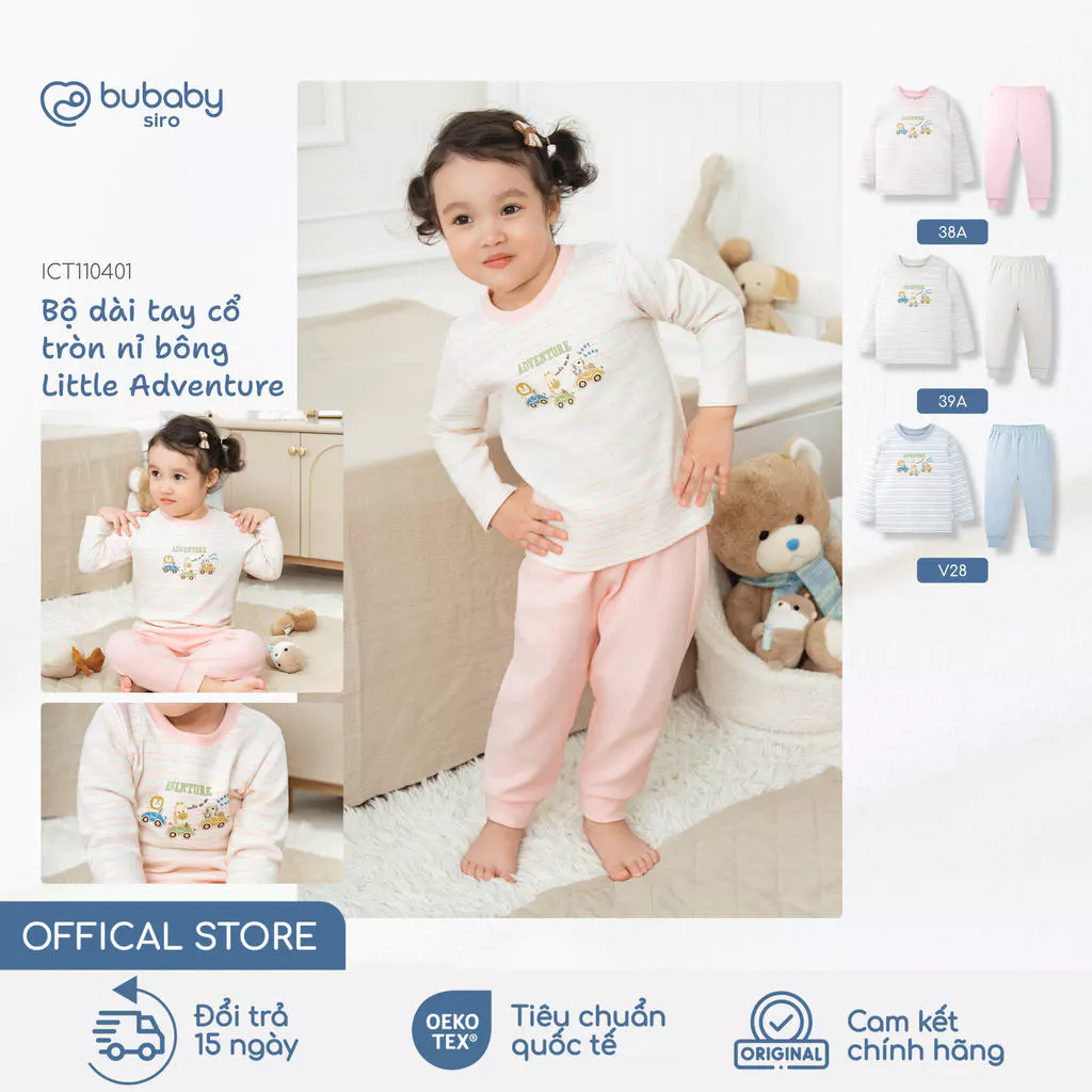Bộ quần áo dài tay nỉ bông Little Adventure BU Baby, bộ thu đông mềm mịn ấm áp cho bé | ICT110401