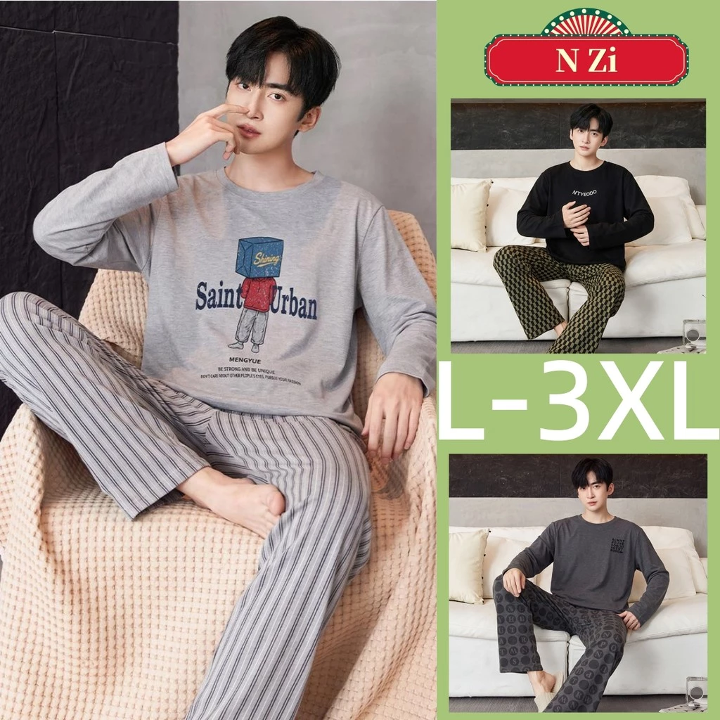 Bộ Đồ Ngủ Nam 100% Cotton Plus Kích Thước Bộ Đồ Ngủ Thu Đông Tay Dài Đồ Ngủ Người Sọc Rời Mặc Nhà L-3XL
