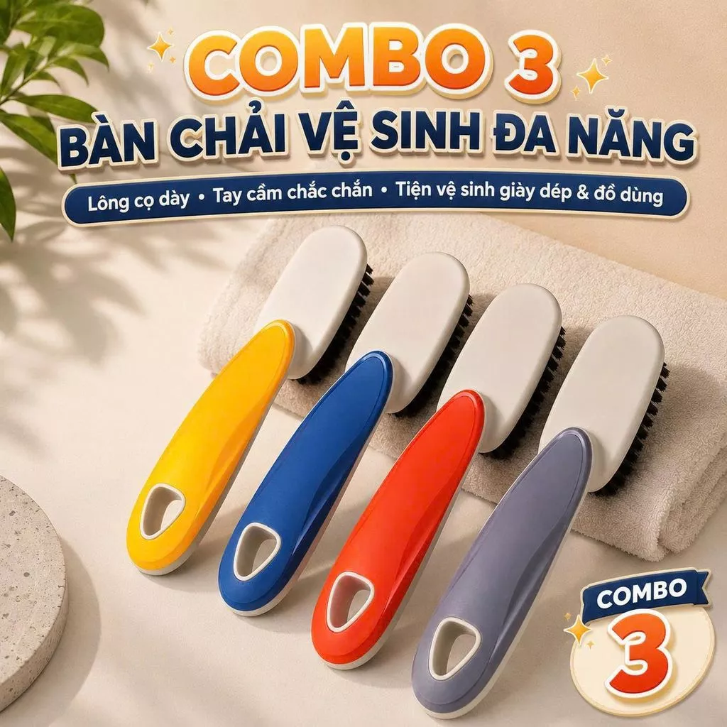 Combo 3 bàn chải vệ sinh đa năng cầm tay chà giày quần áo tiện lợi