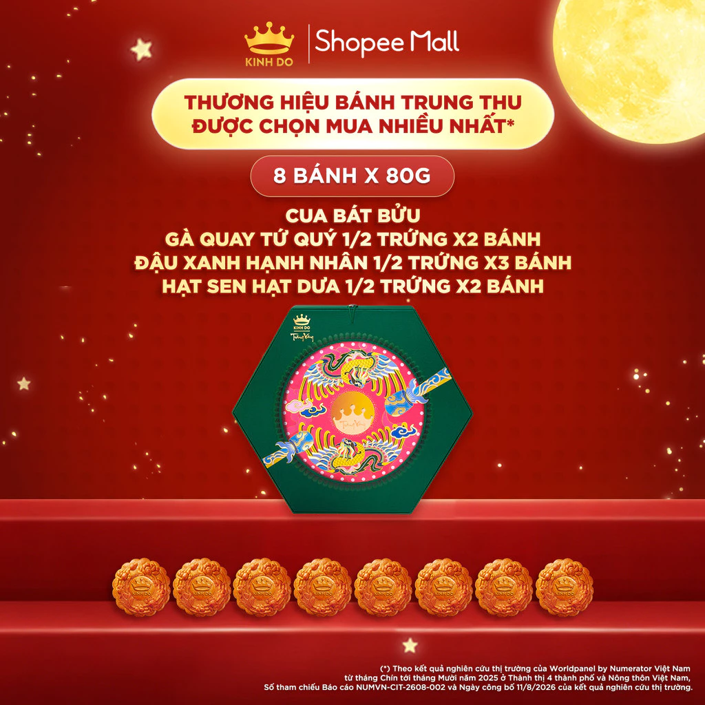 Hộp bánh trung thu Kinh Đô cao cấp - Trăng Vàng Hồng Ngọc Trường An (8 bánh x 80g)