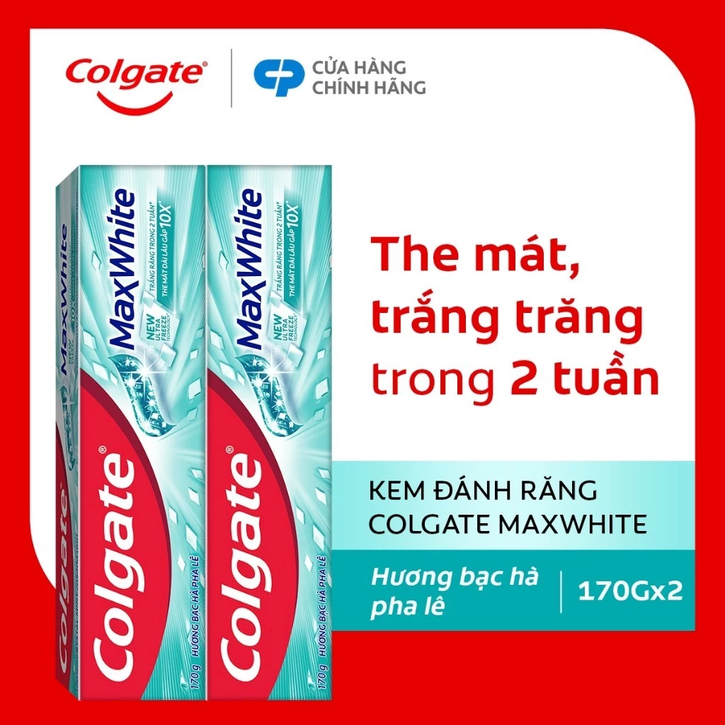 Bộ 2 Kem đánh răng Colgate MaxWhite tinh thể the mát, làm trắng răng trong 2 tuần