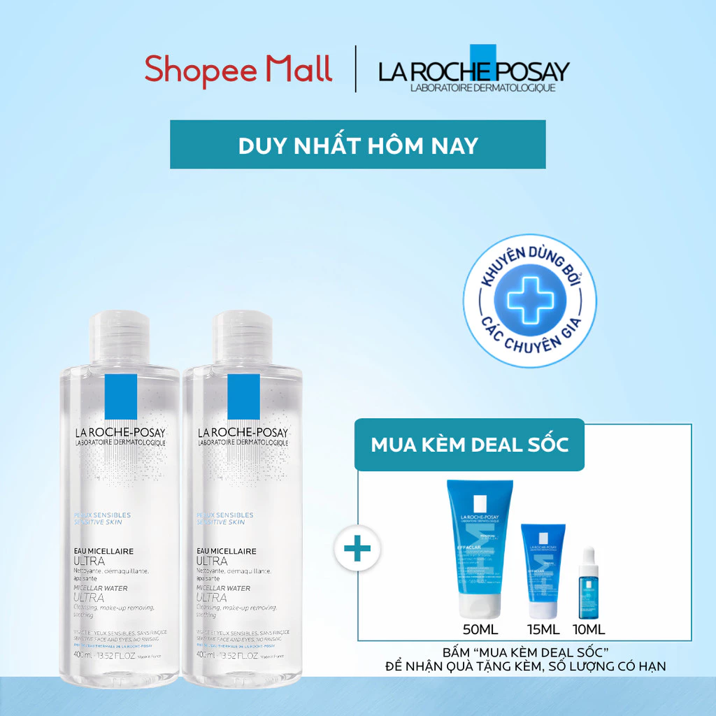 Bộ đôi nước tẩy trang và làm sạch cho da nhạy cảm La Roche-Posay Micellar Water Sensitive Skin 400ml
