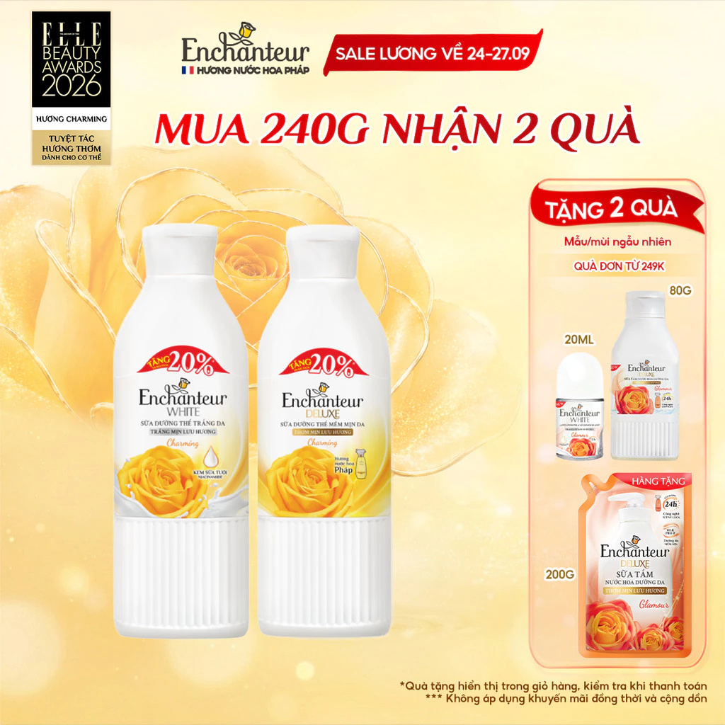 Sữa dưỡng thể Enchanteur Trắng da / Hương nước hoa Charming 240g