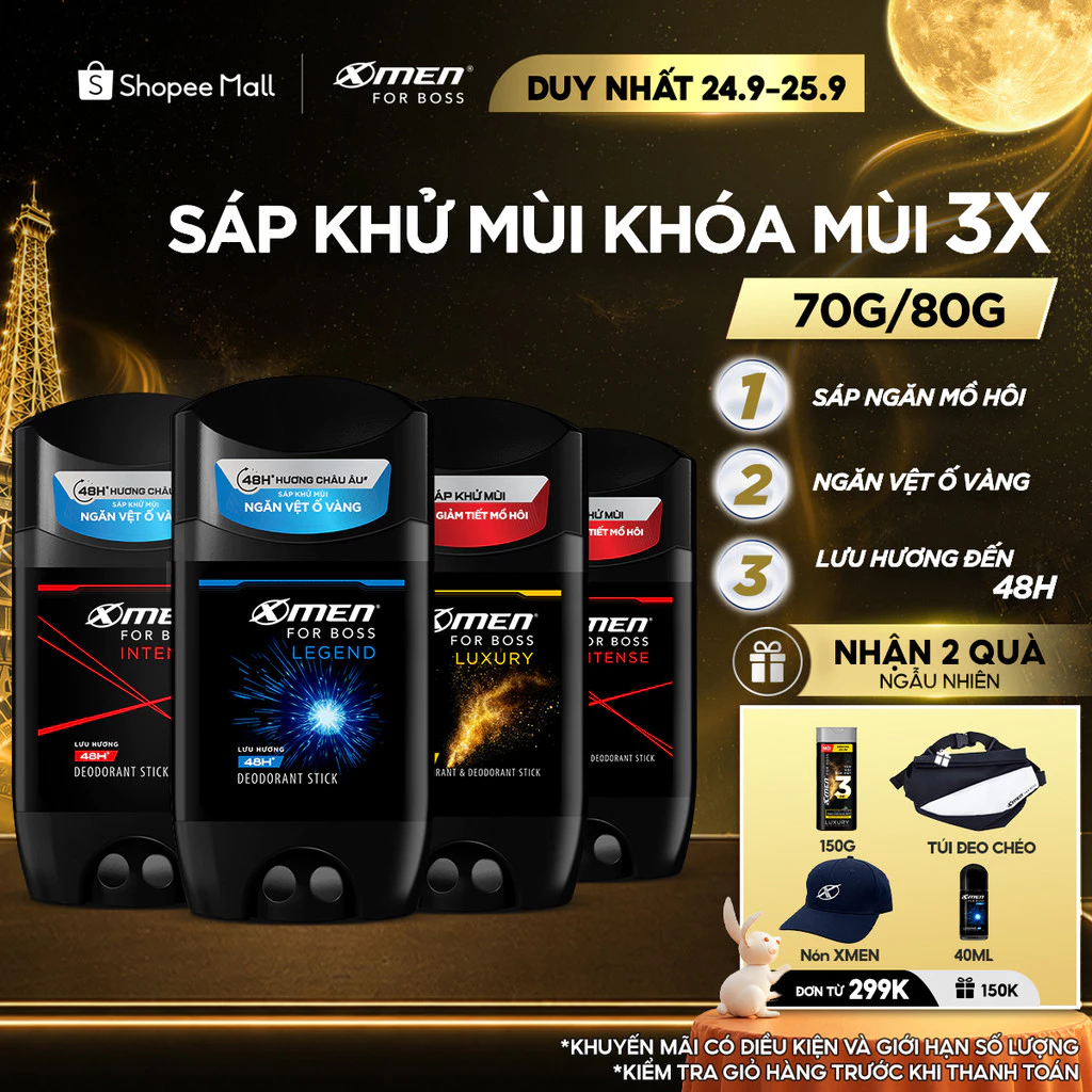 [MỚI] Sáp khử mùi XMen for Boss 70g/80g - Sáp thơm Châu Âu, ngăn tiết mồ hôi (sáp trắng), ngăn vệt ố vàng (sáp xanh)