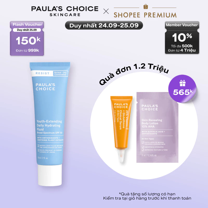Kem chống nắng dưỡng ẩm Paula's Choice Resist Youth-Extending Daily Hydrating Fluid Broad Spectrum SPF 50 60ml 7800