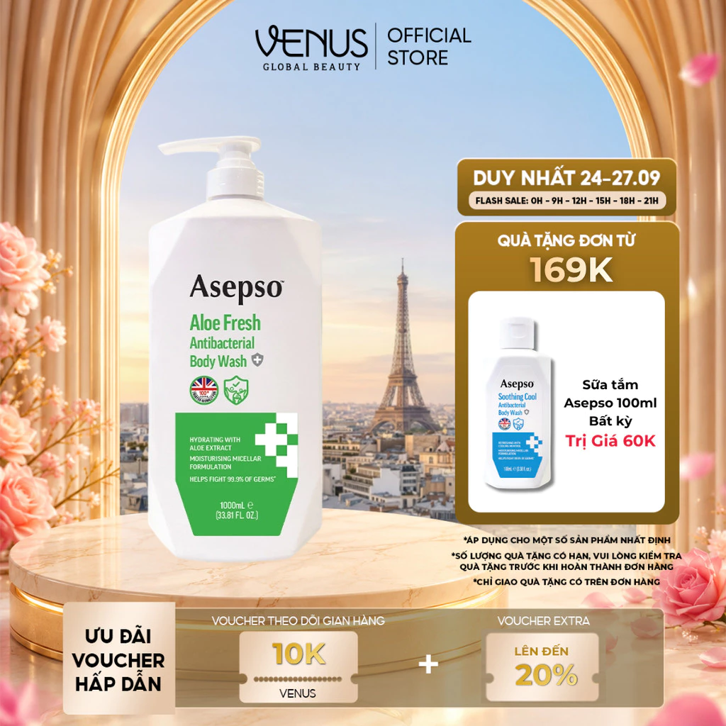 [MUA LÀ CÓ QUÀ] Sữa tắm kháng khuẩn ASEPSO sạch sâu cấp ẩm Chiết Xuất Nha Đam 1000 ml
