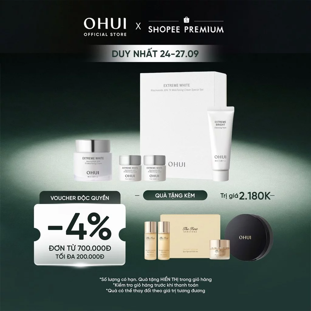 [OHUI Official] Bộ 4 món kem dưỡng sáng chuyên sâu Niacinamide 10% OHUI Extreme White TX MelaToning Cream Set 112ml