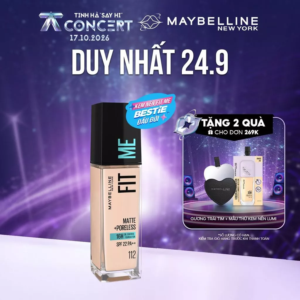 Kem Nền Mịn Nhẹ Kiềm Dầu 16H Fit Me Maybelline Matte + Poreless Liquid Foundation Dành Cho Da Dầu và Da Thường 30ml