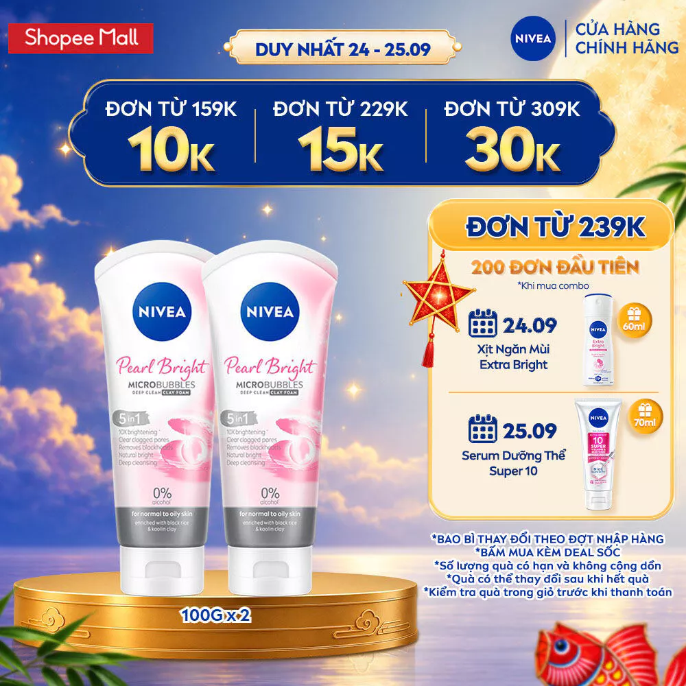 Bộ 2 Sữa Rửa Mặt NIVEA Pearl Bright Ngọc Trai Đất Sét Dưỡng Trắng (100 g) - 81273x2