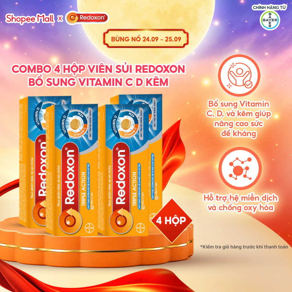 Bộ 4 Viên sủi bổ sung Vitamin C, D, và Kẽm Redoxon Triple Action 10 viên/hộp